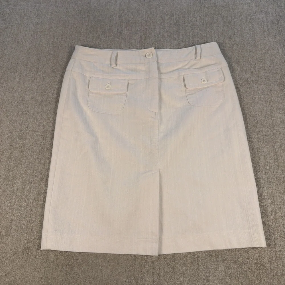 IDAO White Denim Cotton Pencil Skirt Size 7 Patch Pockets Textured